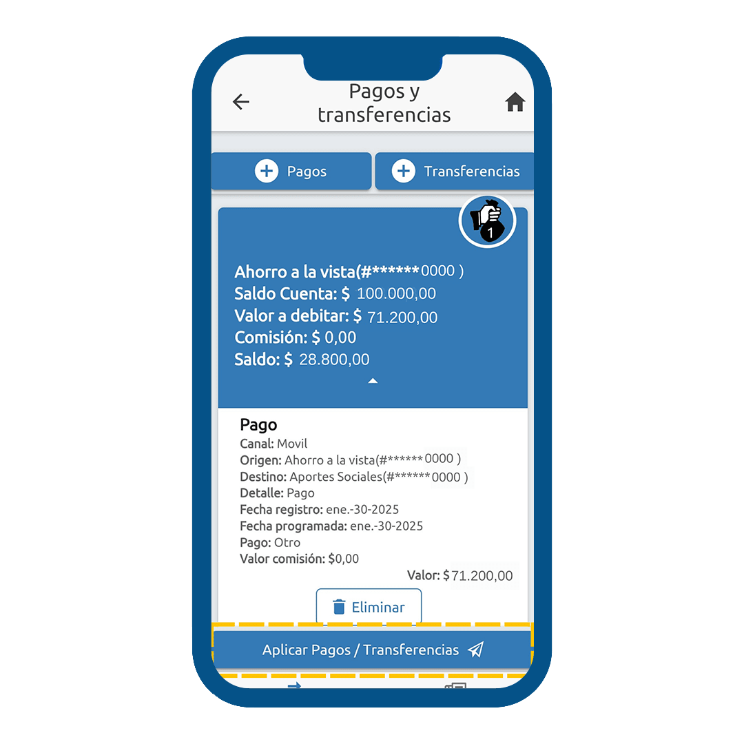 Paso 10 del instructivo para pagar aportes sociales desde la app movil
