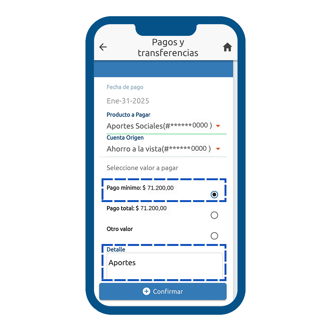 Paso 9 del instructivo para pagar aportes sociales desde la app movil