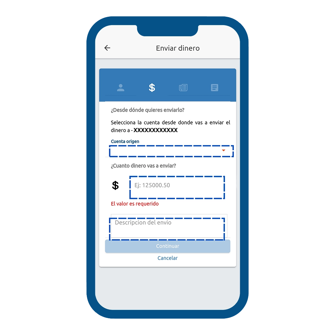 Información sobre detalles del envío del dinero