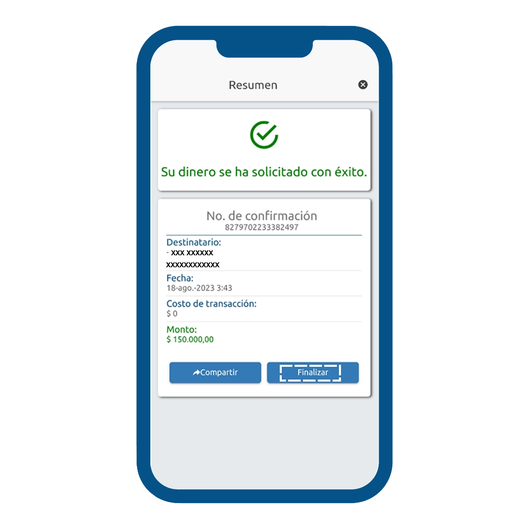 paso 12 para solicitar dinero en TransfiYA con Cooprofesores