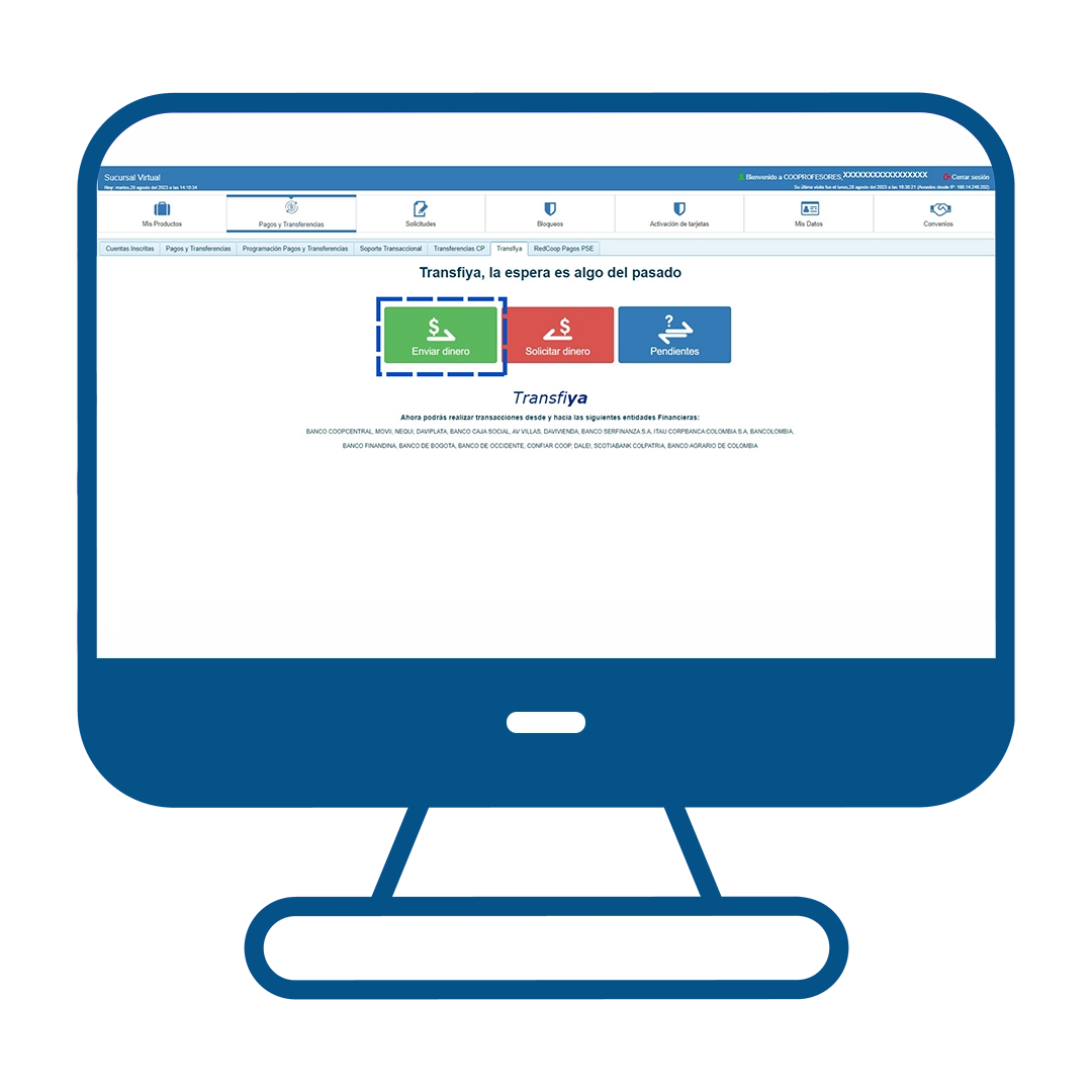 Paso 11 del instructivo para enviar dinero en Transfiya desde el Multiportal Banca Maestra