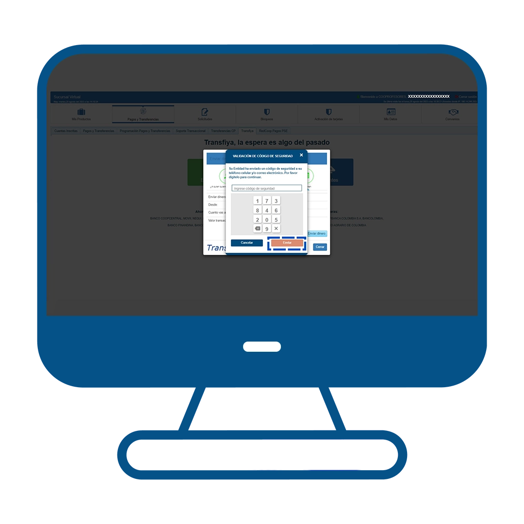 Paso 15 del instructivo para enviar dinero en Transfiya desde el Multiportal Banca Maestra