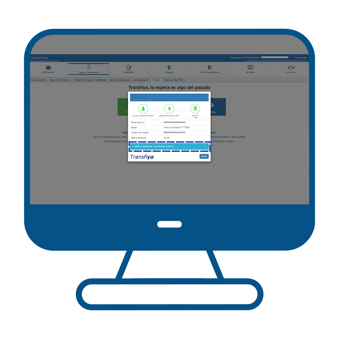 Paso 16 del instructivo para enviar dinero en Transfiya desde el Multiportal Banca Maestra