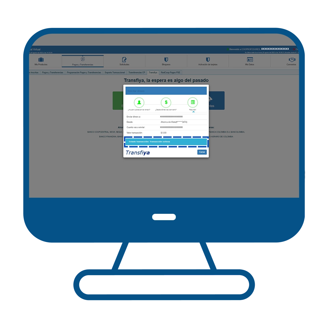  Paso 16 del instructivo para solicitar dinero en Transfiya desde el Multiportal Banca Maestra